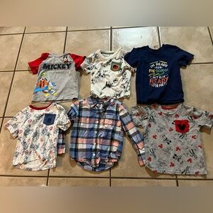 Disney Lot of 4 Boys Size 4/4T Short Sleeve Shirts Mickey Dinosaur School Plaid